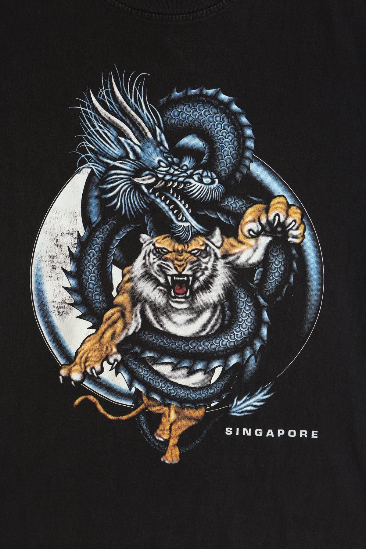 Singapore Tiger VS Dragon Graphic Black Shirt