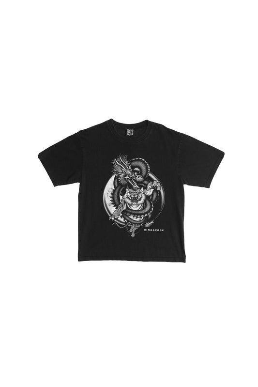 Singapore Tiger VS Dragon Graphic Black Shirt