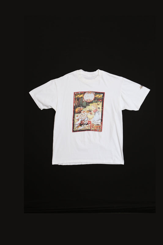 90's Art White Graphic T-shirt - Tea Time With An Inspirational Saying