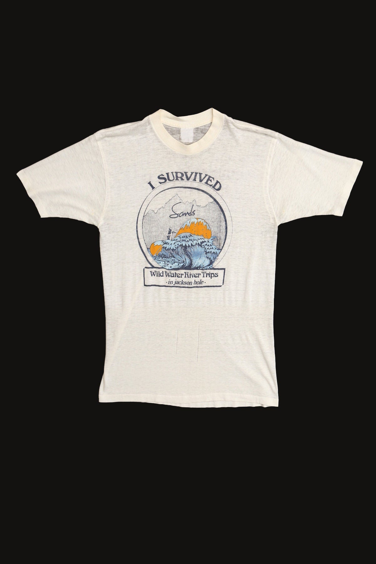 Vintage 70's Graphic T-shirt - I Survived Sands Wild Water River Trips In Jackson Hole