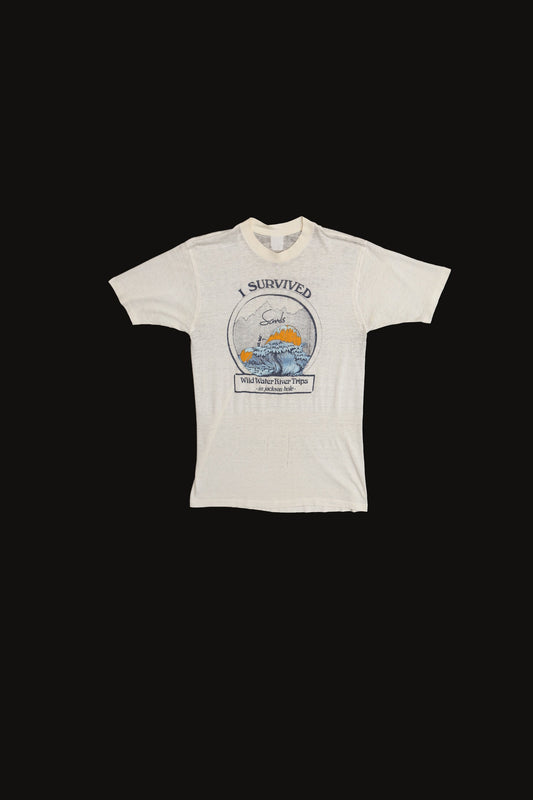 Vintage 70's Graphic T-shirt - I Survived Sands Wild Water River Trips In Jackson Hole