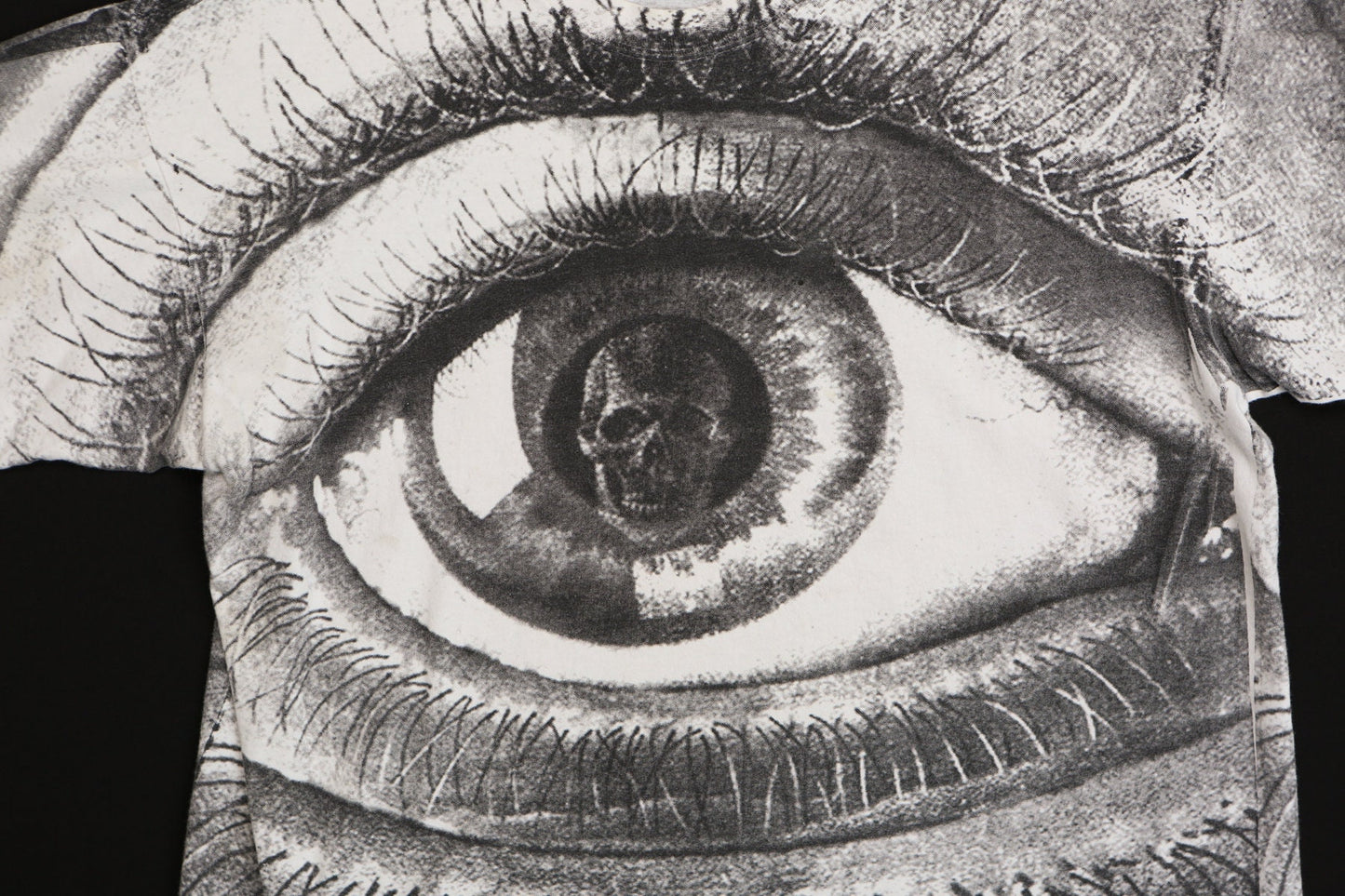 Vintage Graphic Death Eye White Shirt - Pencil Drawing Print