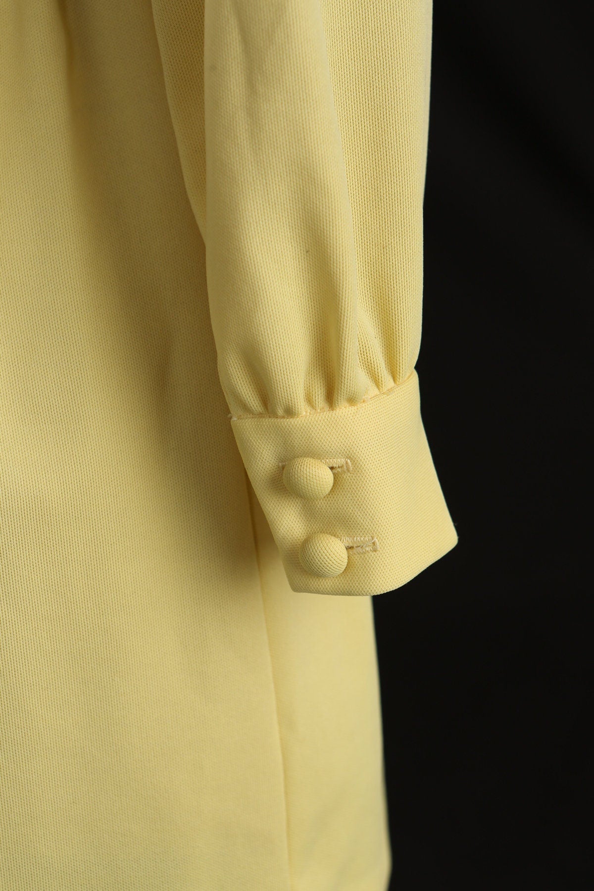 70's Women Yellow Long Sleeve Poly Casual Dress