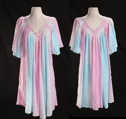 Vintage Mumu Dress Multicolored  Pink White and Blue