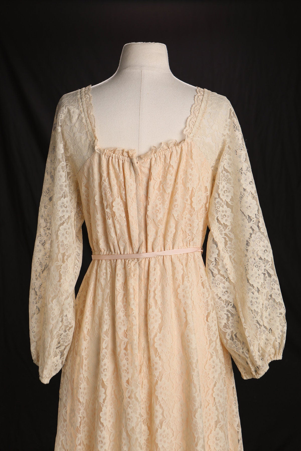 Vintage 70's Prairie Lace Long Boho Dress