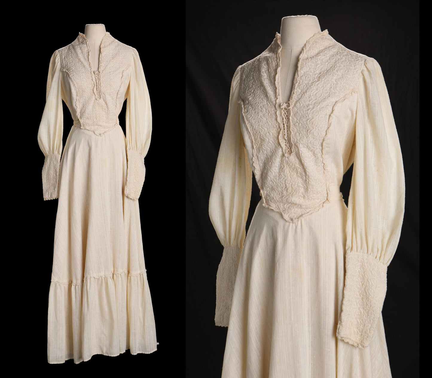 Vintage Beige Prairie Long Western Boho Cotton Dress