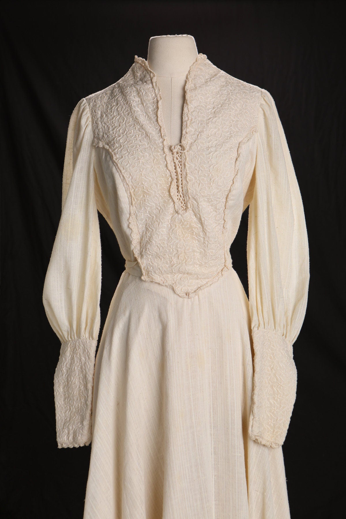 Vintage Beige Prairie Long Western Boho Cotton Dress