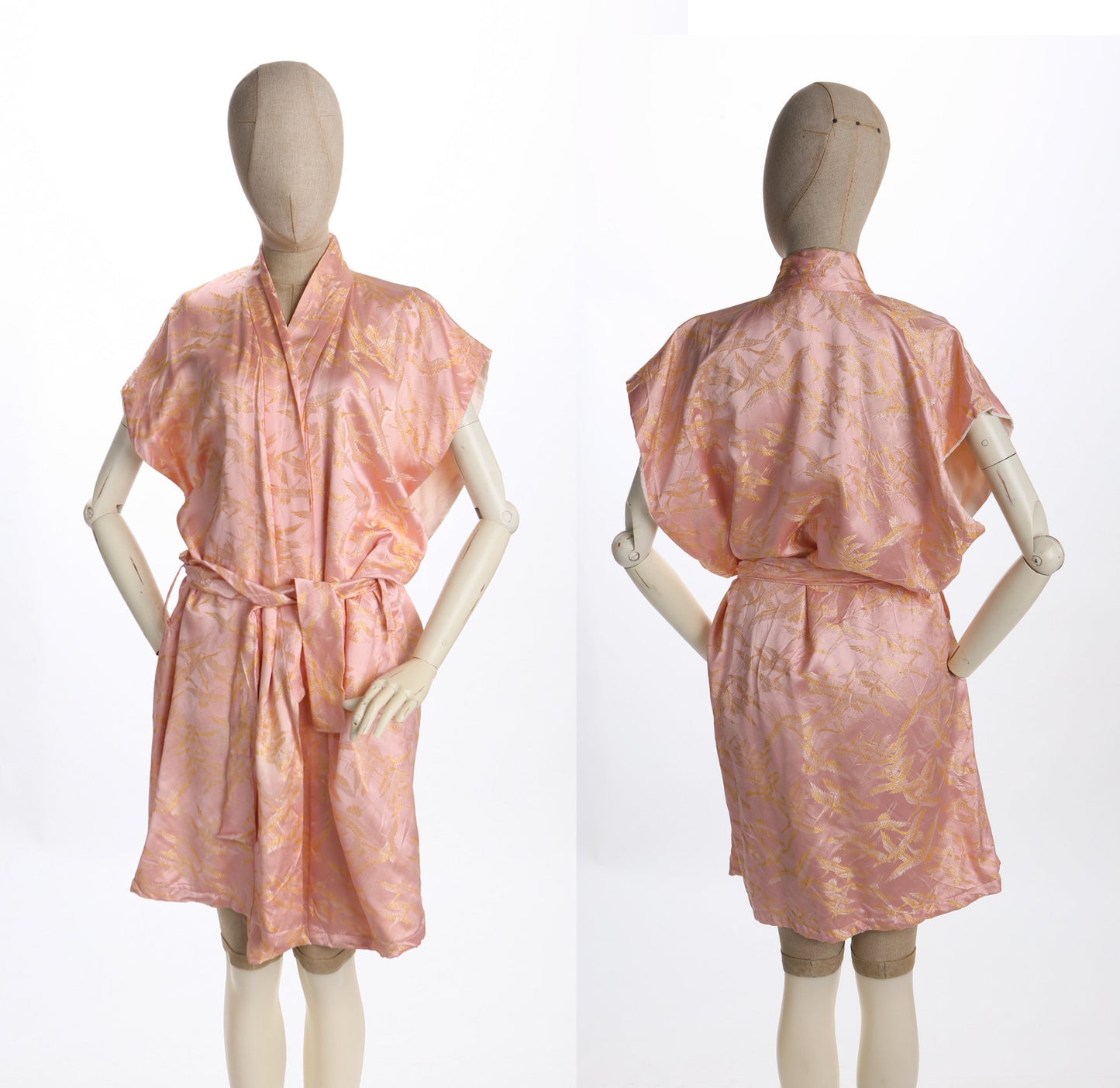 Pink Night Robe Sleeveless Golden Embroidered Birds