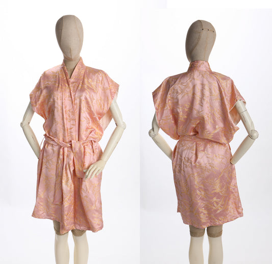 Pink Night Robe Sleeveless Golden Embroidered Birds