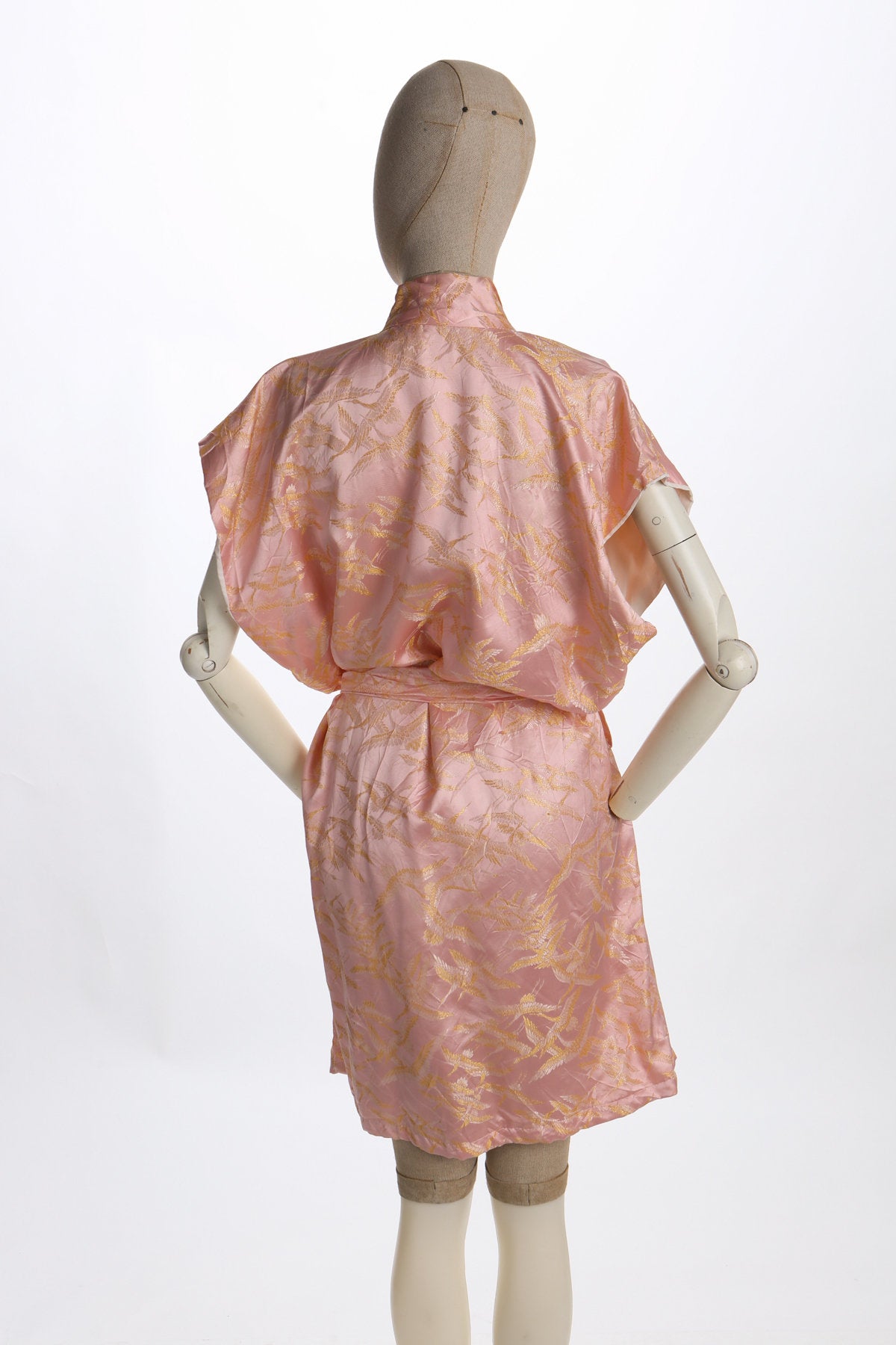 Pink Night Robe Sleeveless Golden Embroidered Birds