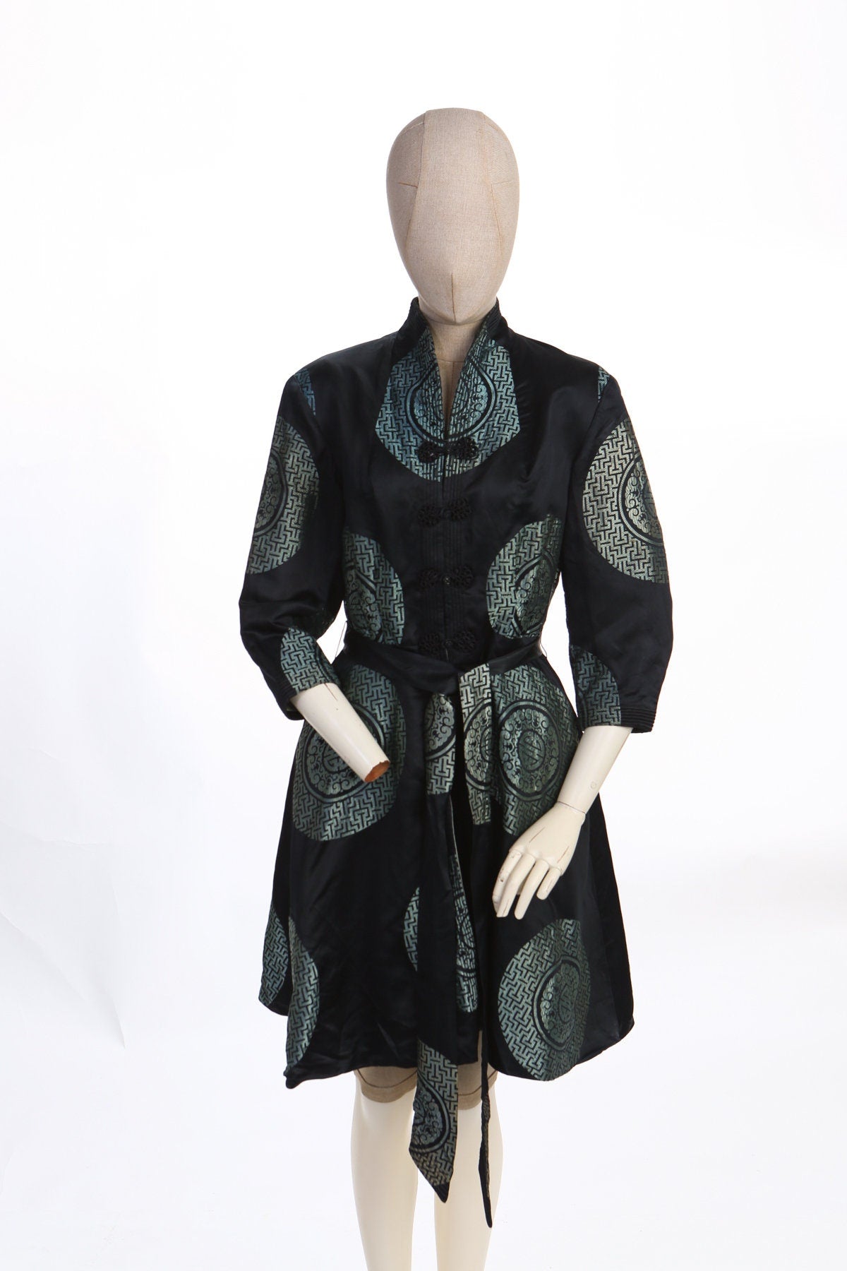 Vintage Black Cheongsam Brocade Dress