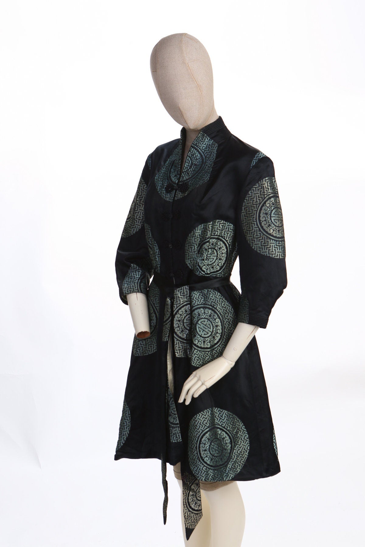 Vintage Black Cheongsam Brocade Dress
