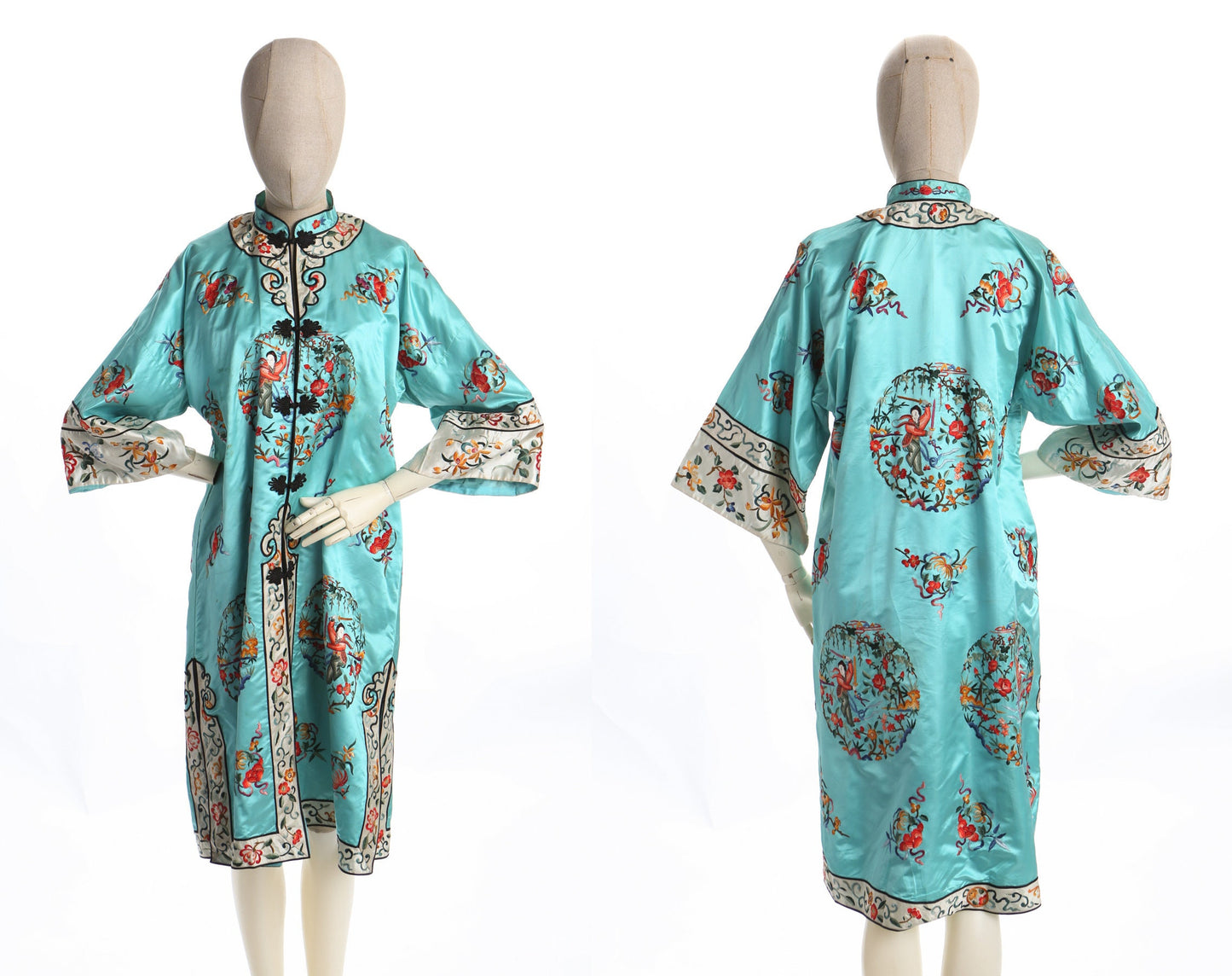 Vintage Cheongsam Robe - Light Green with Floral Embroidery