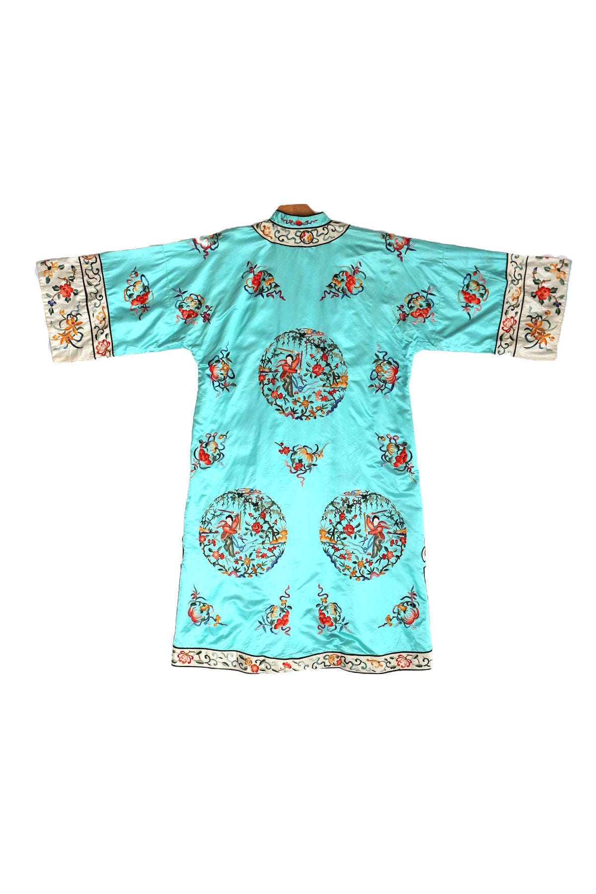 Vintage Cheongsam Robe - Light Green with Floral Embroidery