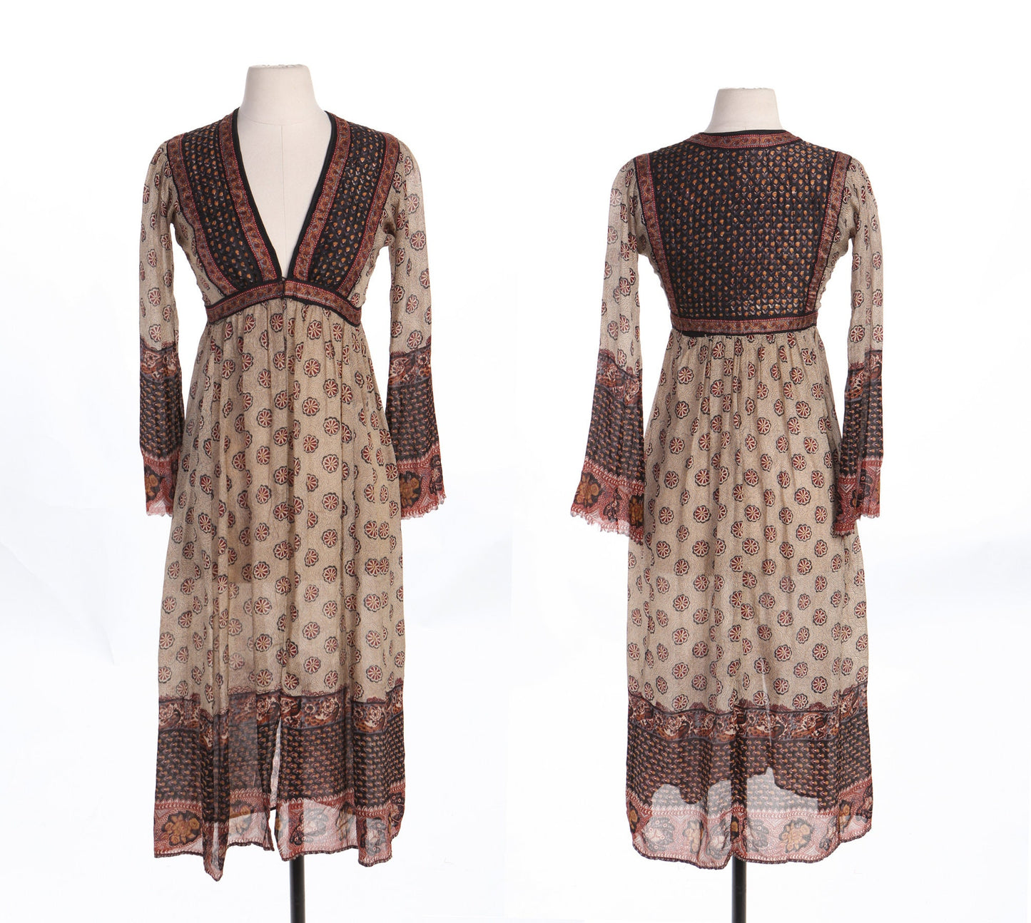 Vintage Women Bohemian Block Print Cotton Summer Dress