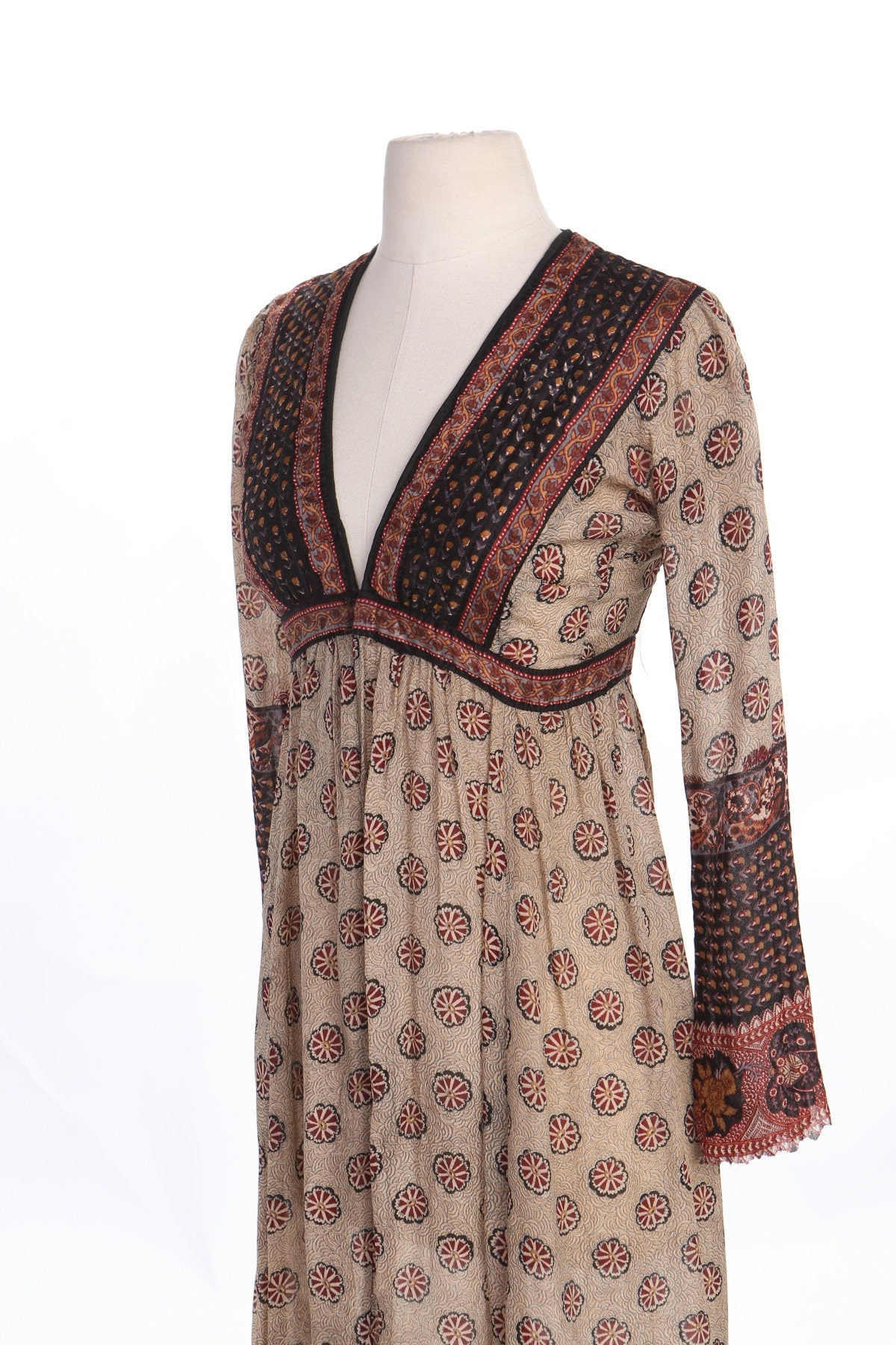Vintage Women Bohemian Block Print Cotton Summer Dress