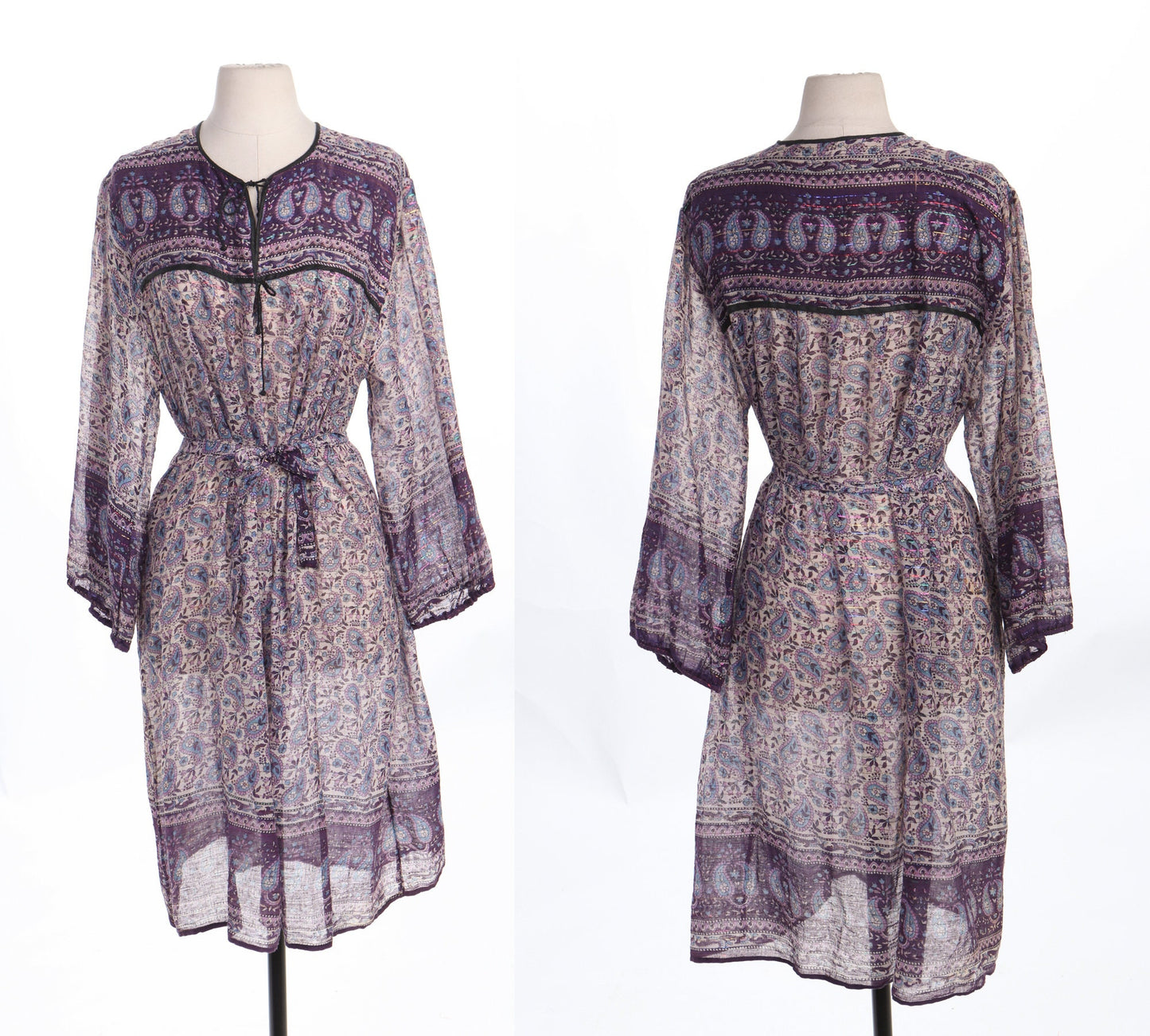Vintage Indian Dress - Block Print Paisley Purple Boho Summer Dress
