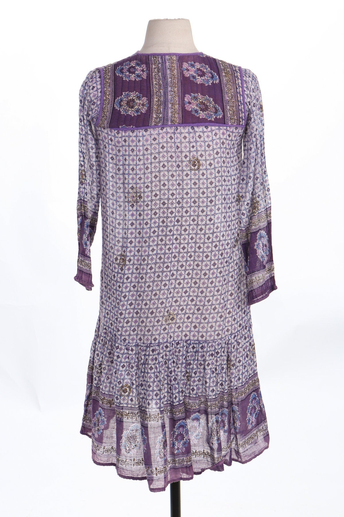 Vintage Indian Dress Block Print Paisley Design Purple Summer Hippie
