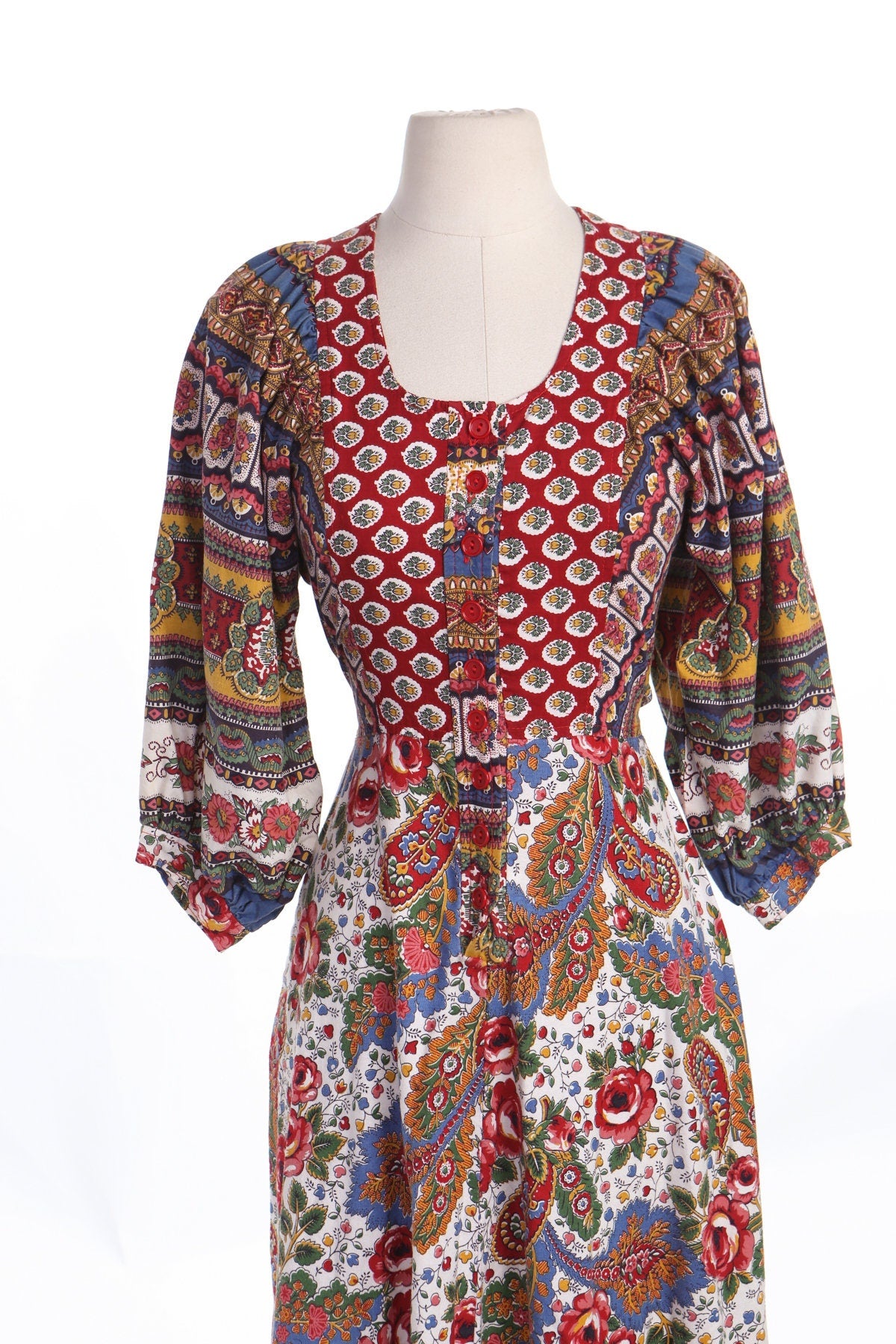 70's Patchwork Cotton Summer Dress