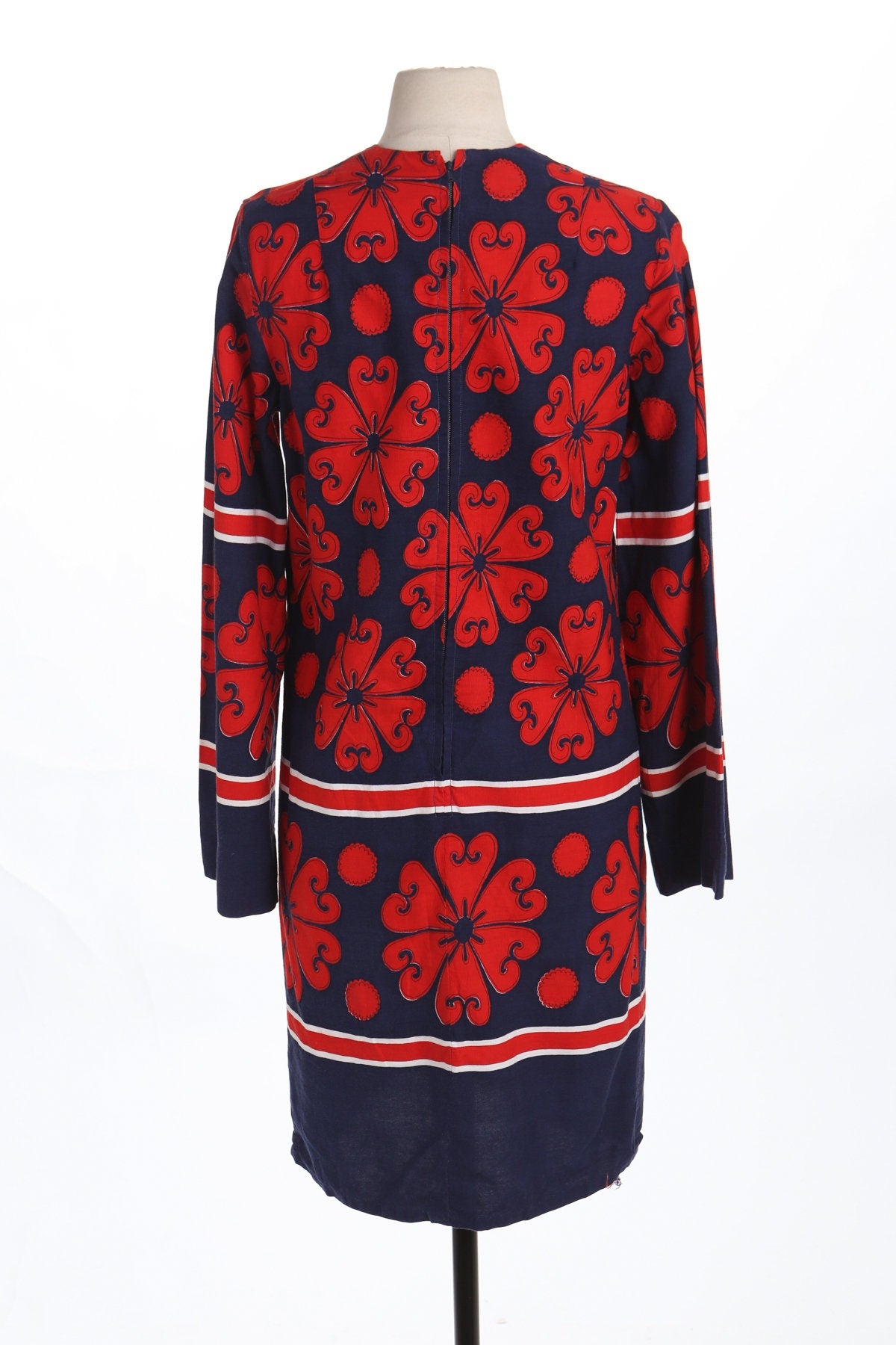 70's Red Flower Print Blue Summer Dress