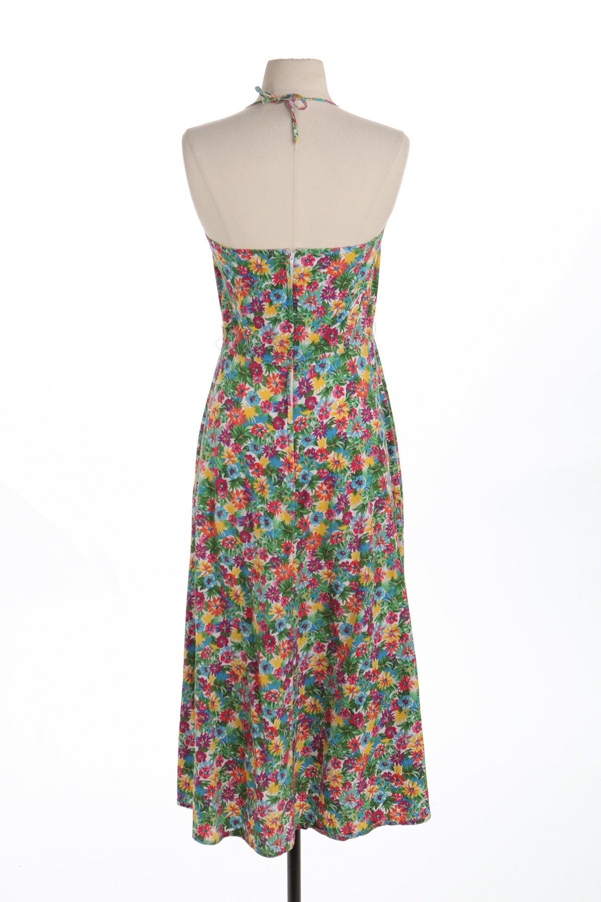 90's Floral Print Cotton Summer Strap Colored Dress