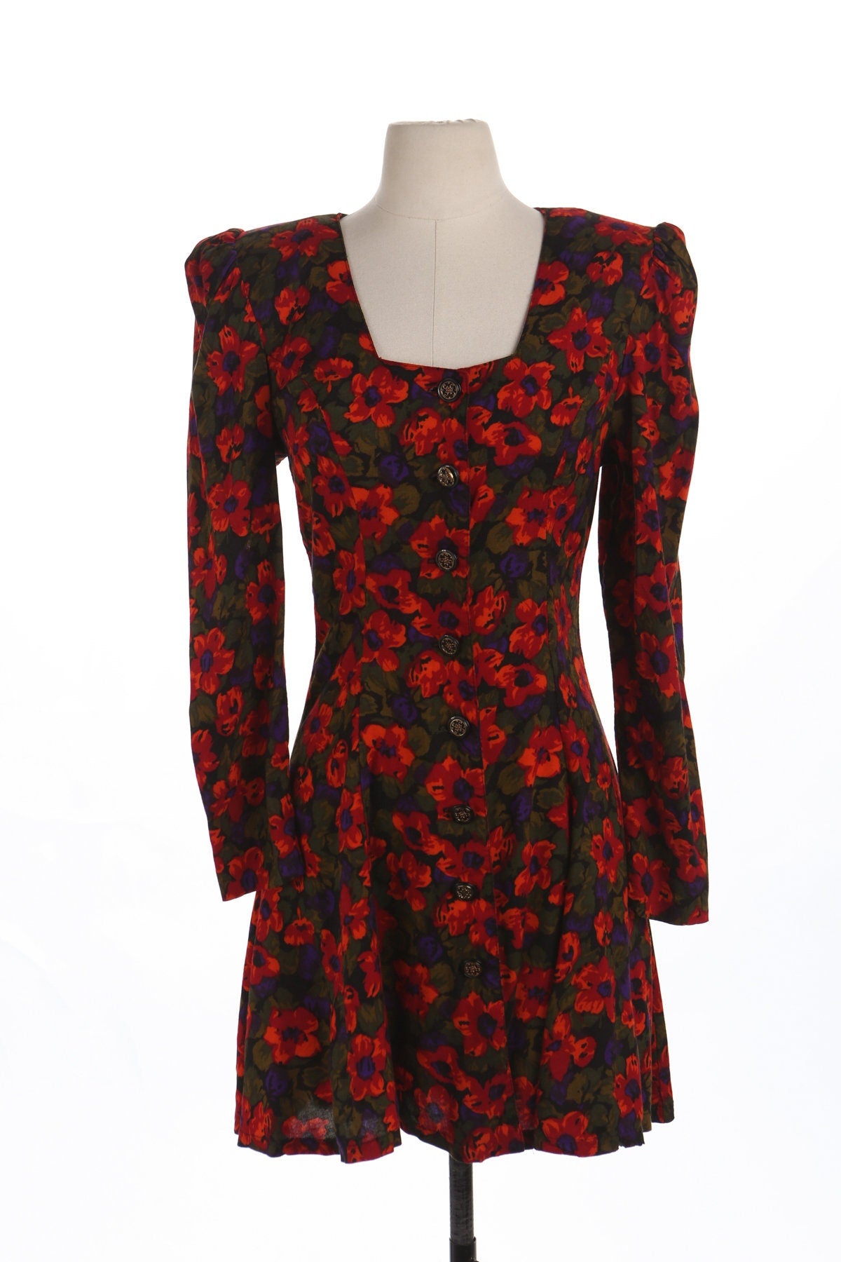 90's Women Casual Red Floral Dress