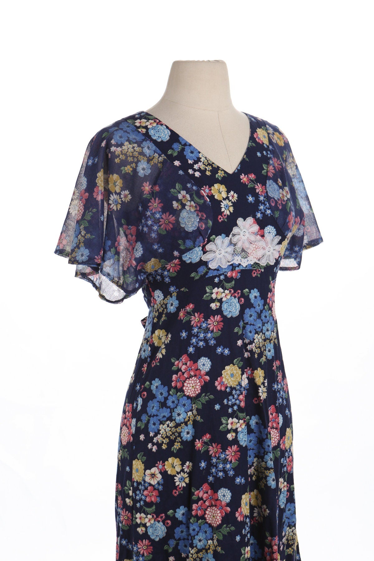 Vintage Women Long Floral Print Blue Summer Dress