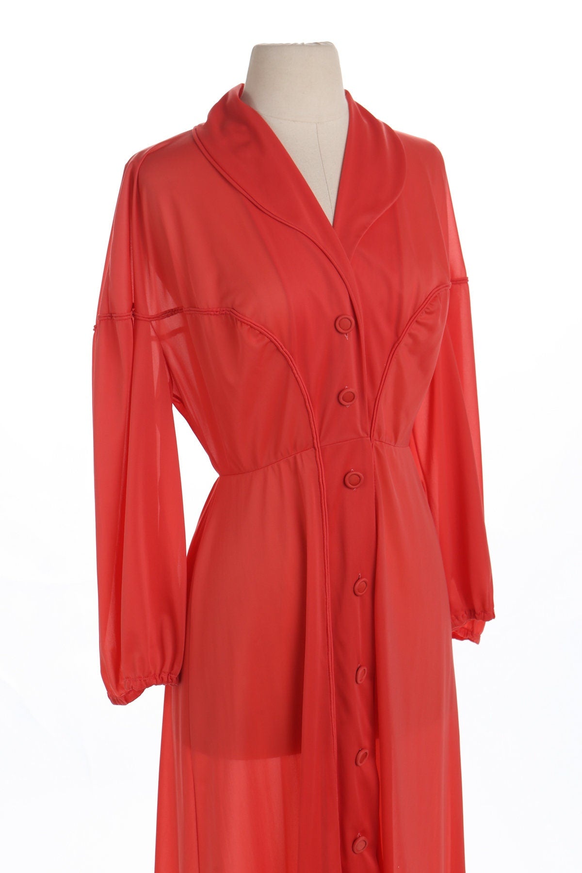 Vintage Red Sheer Polyester Night Dress - No Under Slip