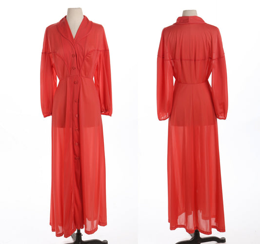 Vintage Red Sheer Polyester Night Dress - No Under Slip