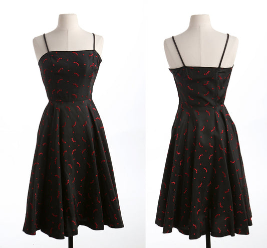 Vintage Women Black Red Dotted Casual Sleeveless Summer Dress