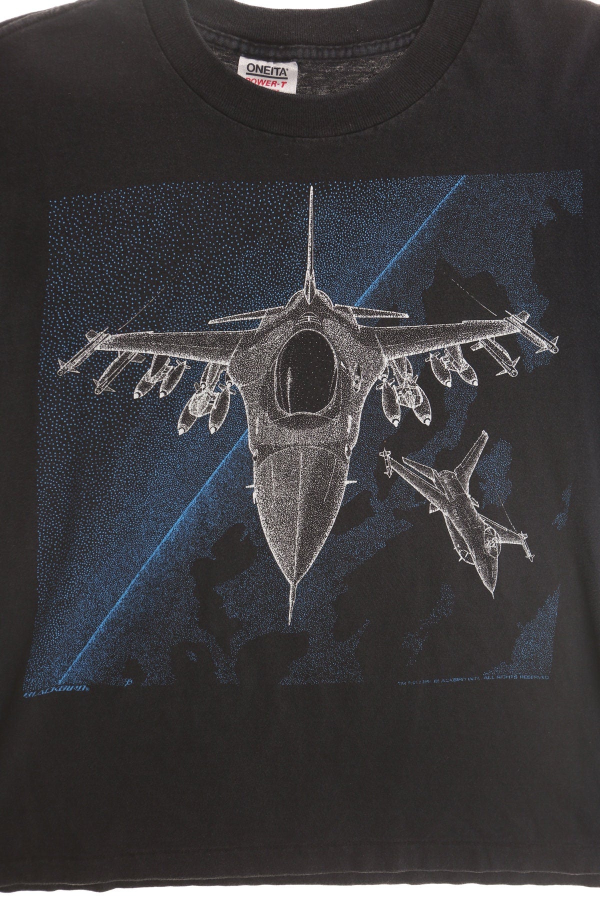 90's Fighter Jet Black Graphic T-shirt