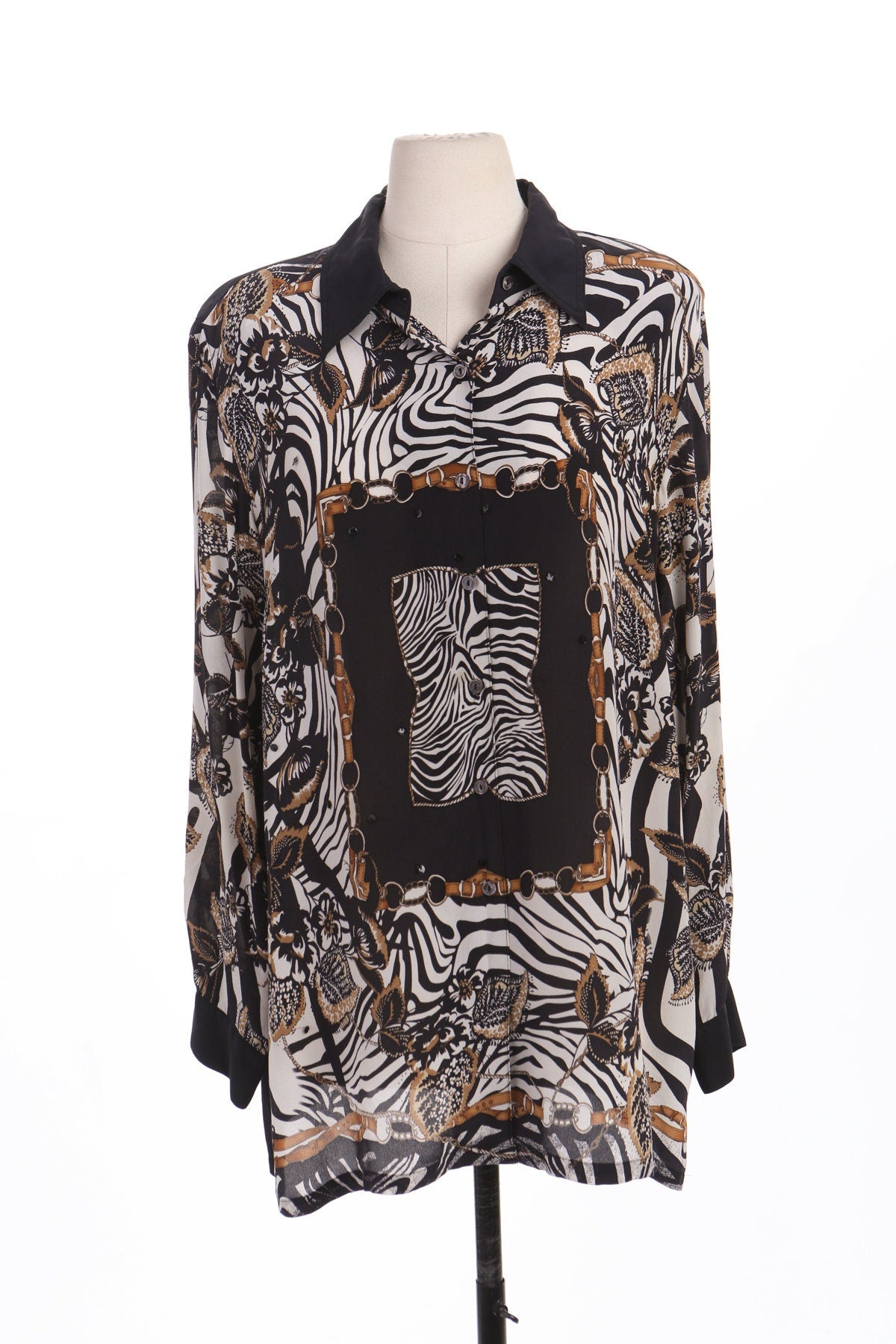 Vintage Silk Blouse with Zebra Print