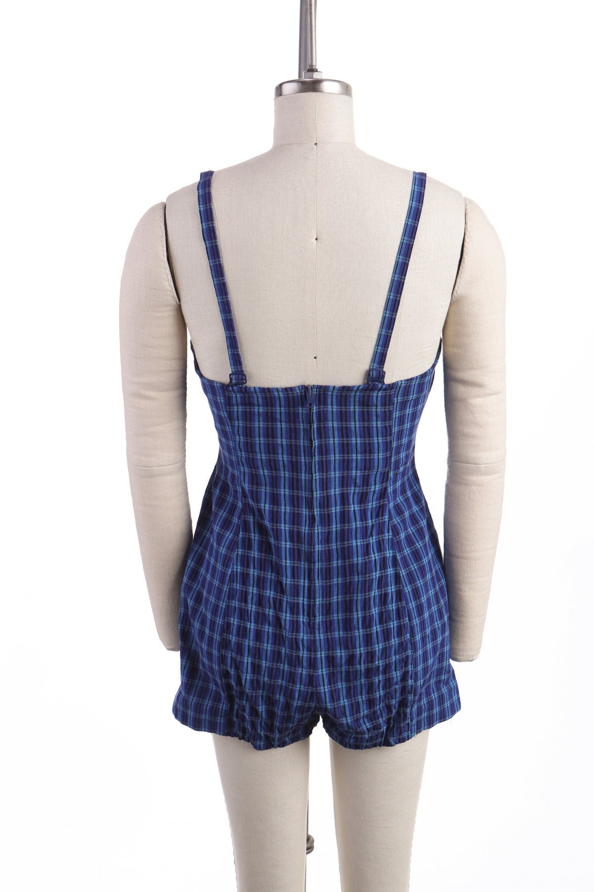 Vintage Women Blue Plaid Swimsuit