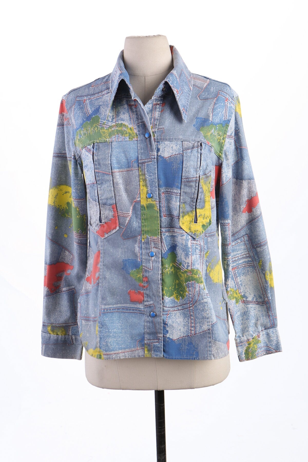 70's Women Cotton Button Up Blouse