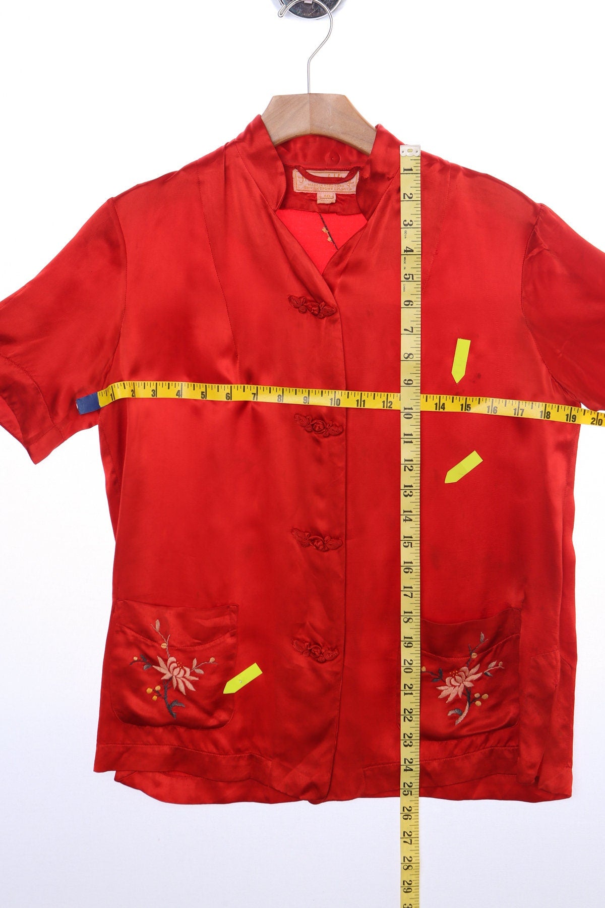 Vintage Red Cheongsam Flowers Embroidered Blouse
