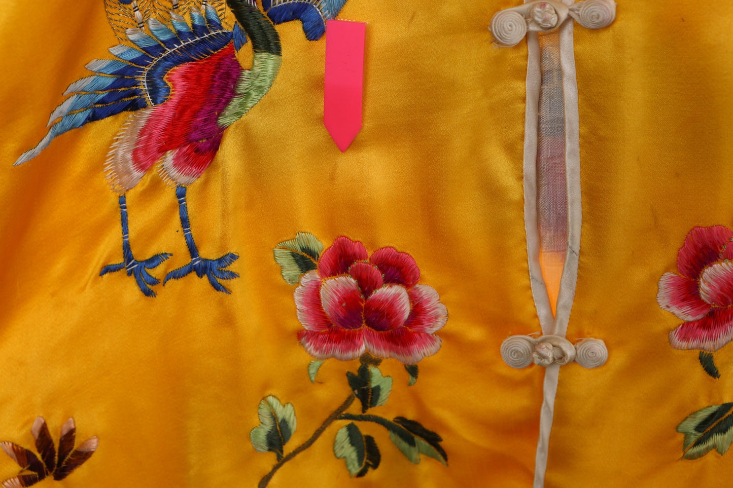 Vintage Yellow Cheogsam Chinese Embroidered Peacock Blouse