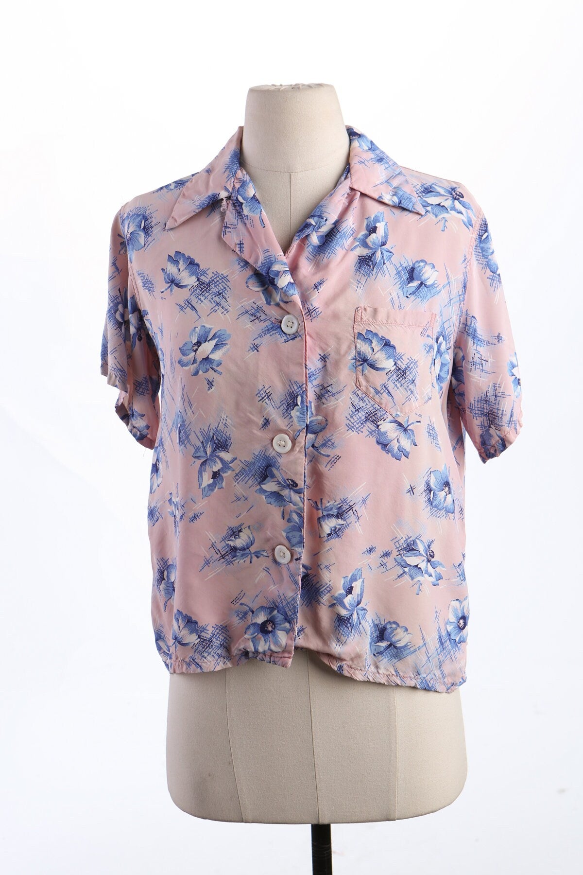 Vintage Women Pajama Floral Print Pink Blouse - Era (40's - 50's)