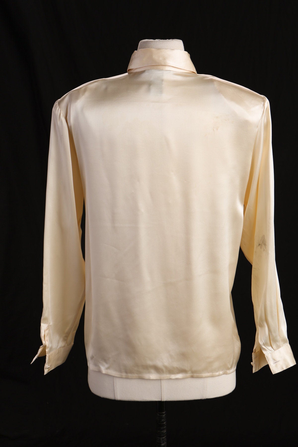 Vintage Women Beige Silk Pleated Casual Blouse