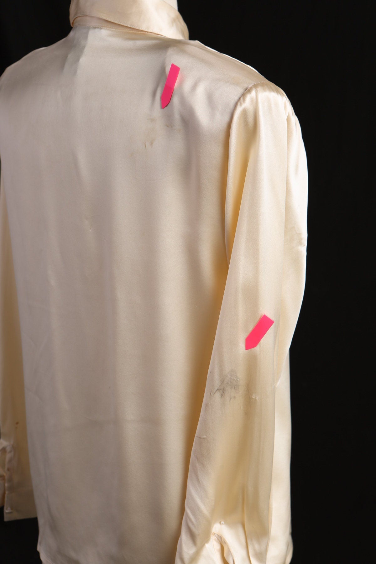 Vintage Women Beige Silk Pleated Casual Blouse