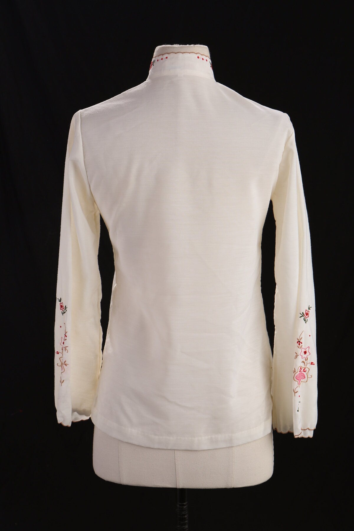 Vintage Women Chinese Cheongsam Floral Embroidered White Blouse