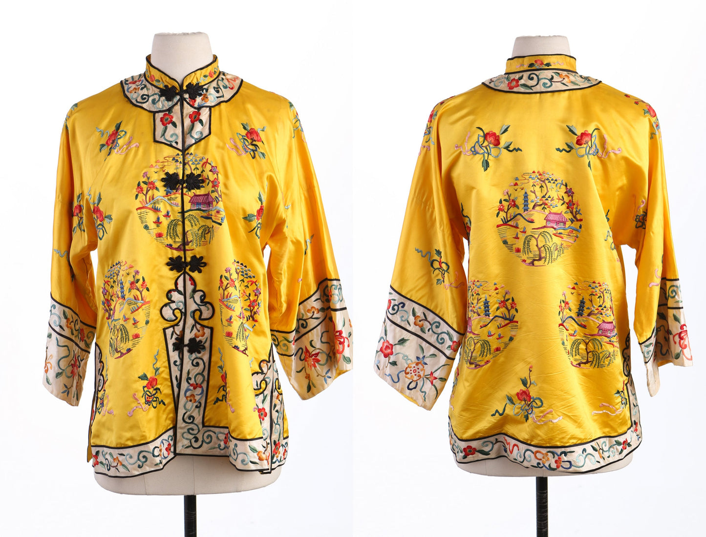 Vintage Women Cheongsam Yellow Embroidered Blouse