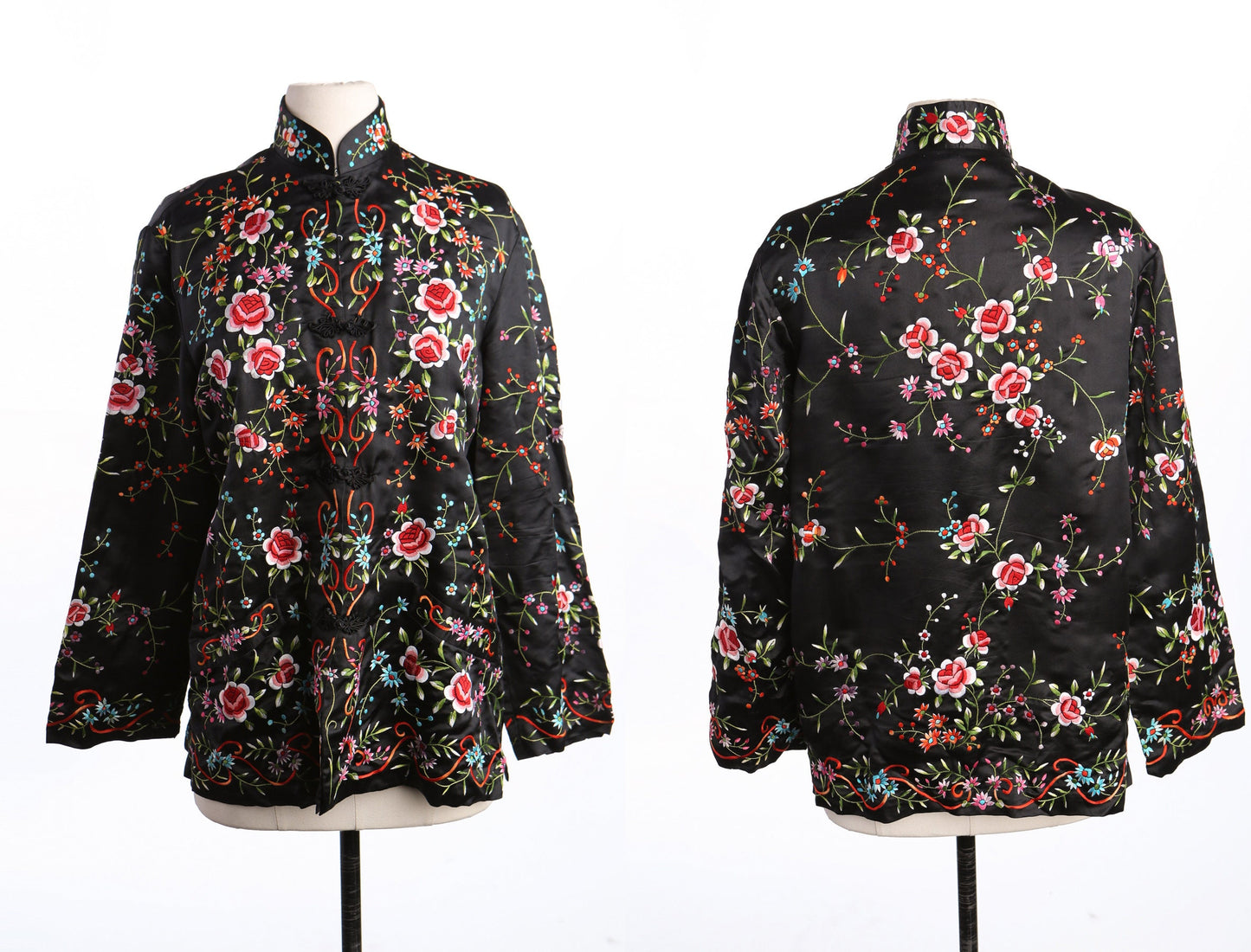 Vintage Women Black Chinese Floral Embroidered Jacket