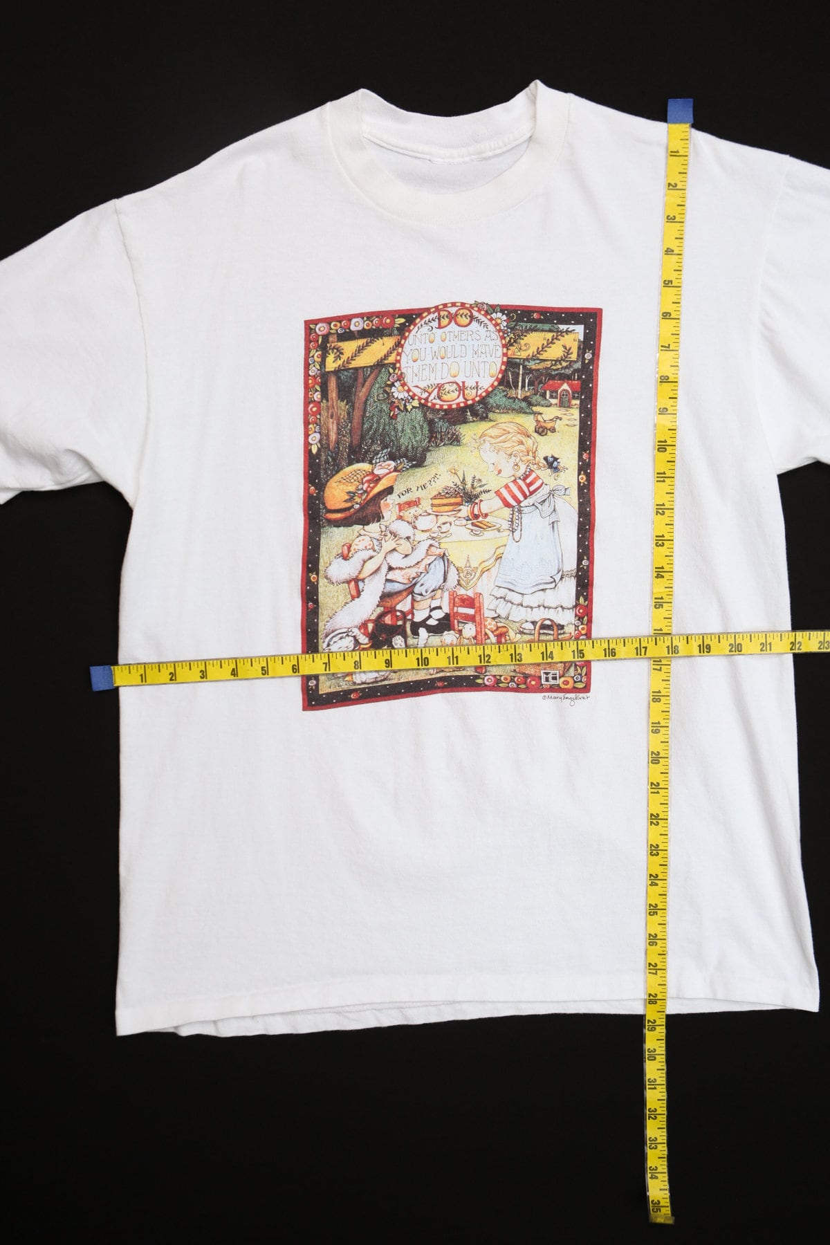 90's Art White Graphic T-shirt - Tea Time With An Inspirational Saying