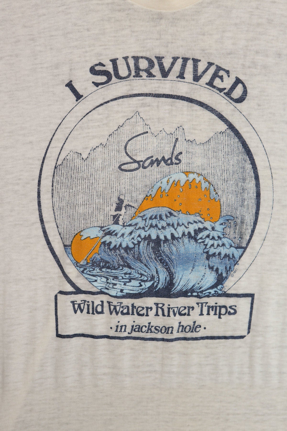 Vintage 70's Graphic T-shirt - I Survived Sands Wild Water River Trips In Jackson Hole
