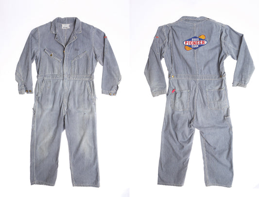 Vintage Men Striped Denim Farmer Styled Work Jumpsuit