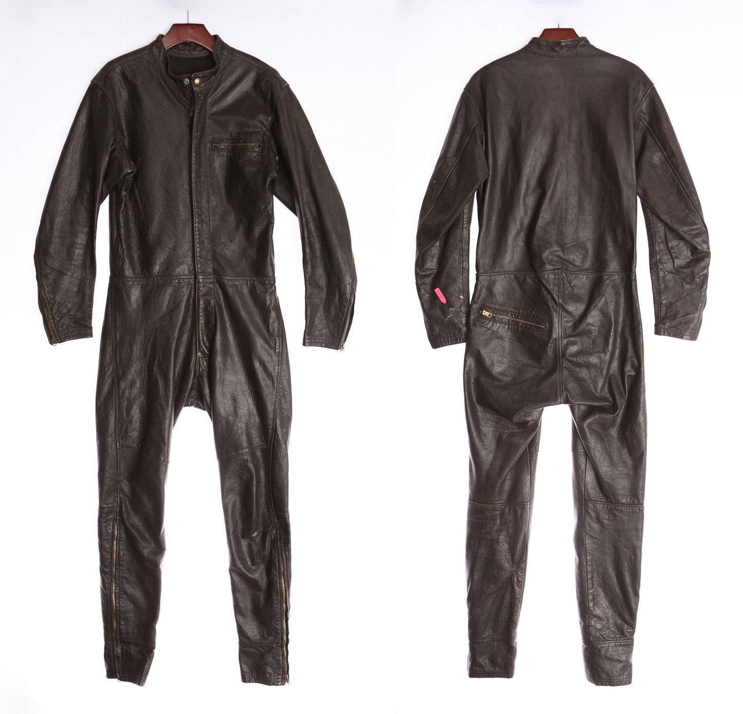Vintage Motorcycle Drag Racing Brown Leather Jumpsuit