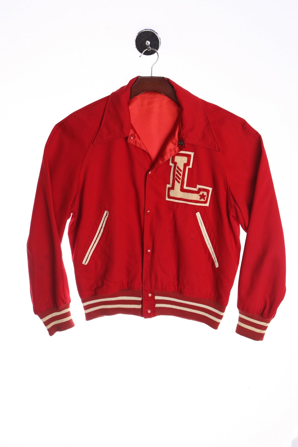 Vintage Men Red Varsity Jacket with a letter L Patch