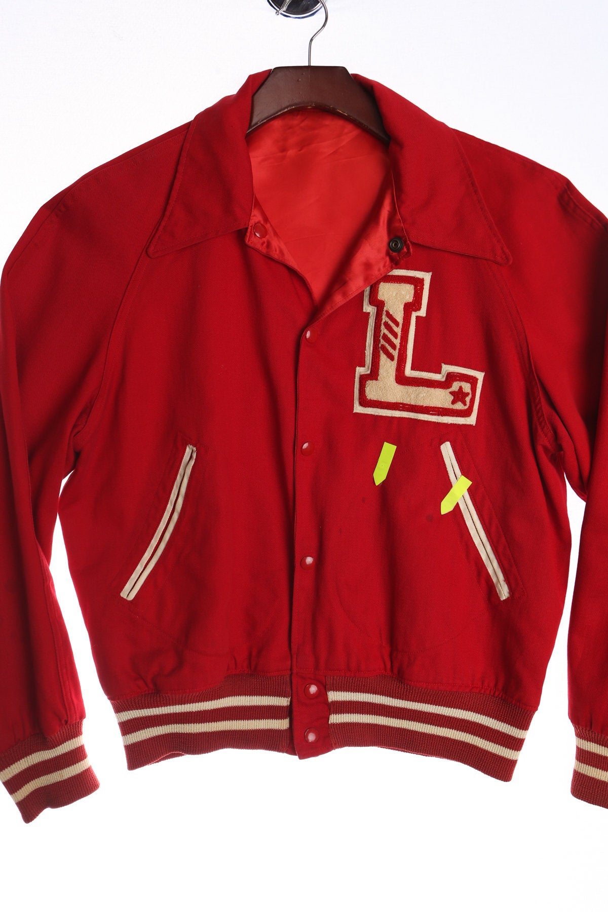 Vintage Men Red Varsity Jacket with a letter L Patch