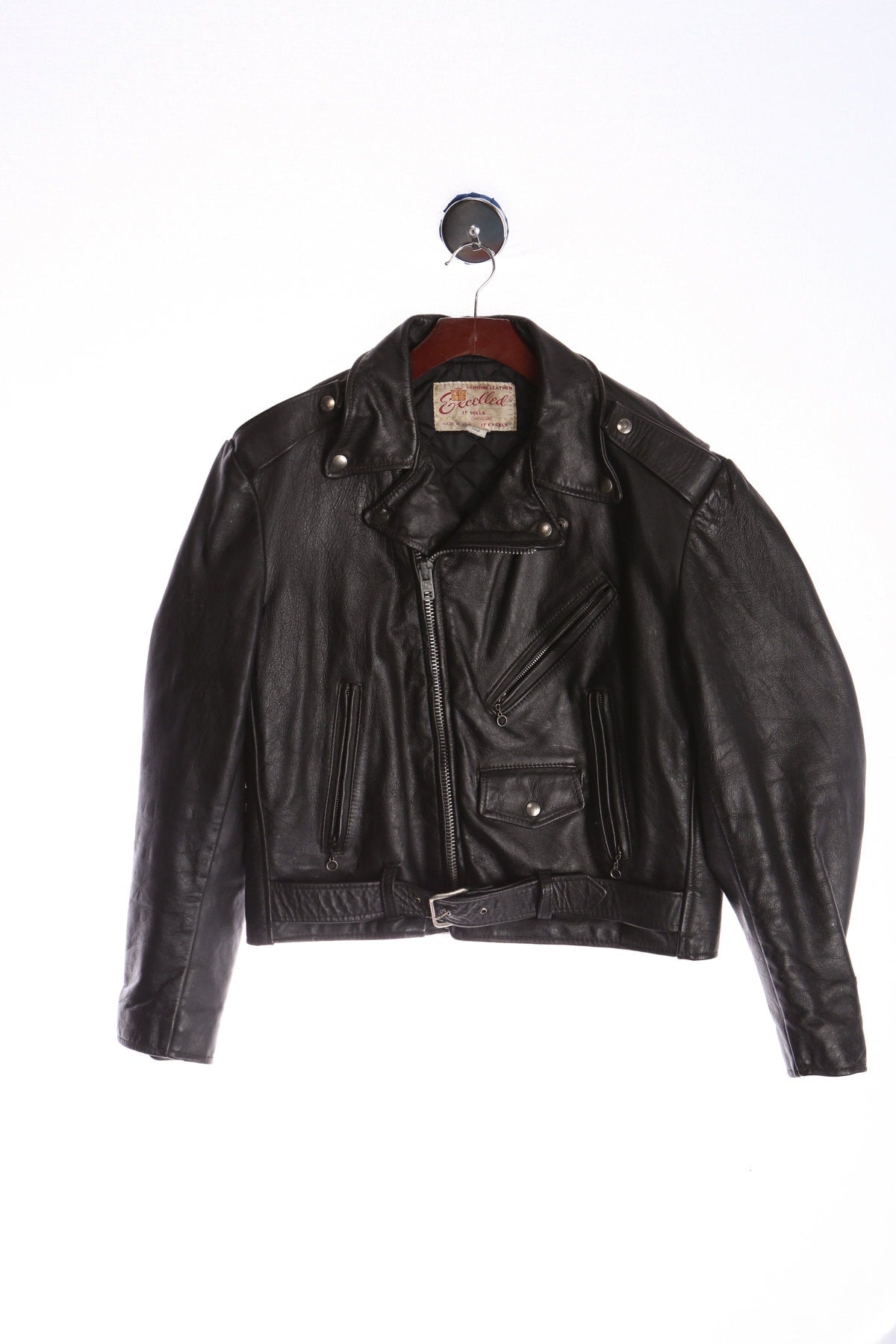 Vintage Men Black Biker Leather Jacket - Excelled Genuine Leather - Made in USA