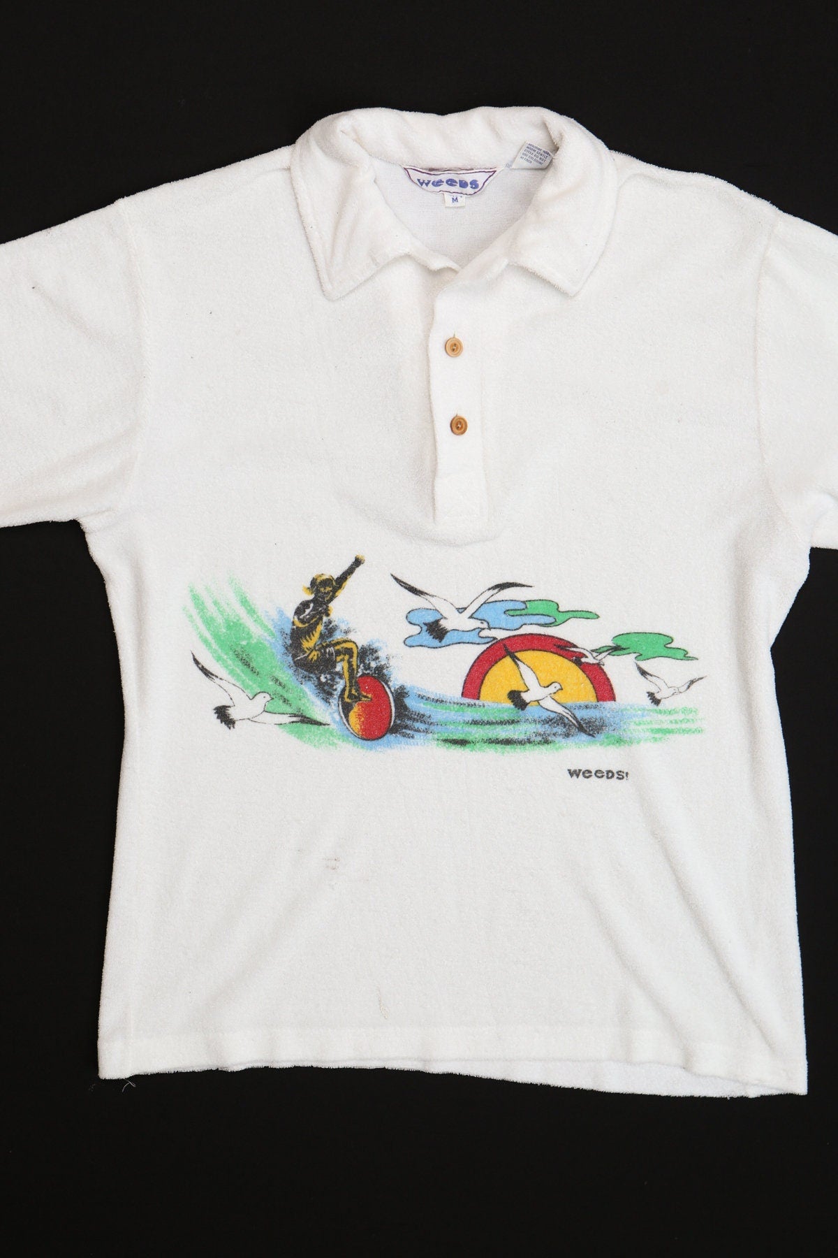 Vintage Surfing White Terrycloth Graphic Shirt